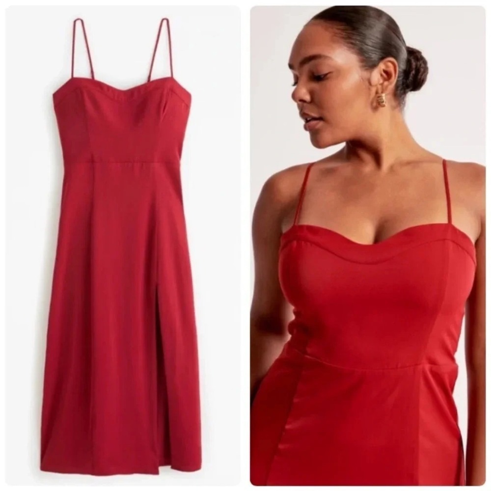 NWT Abercrombie & Fitch Camille Midi Dress in Red Size Large Petite - Picture 3 of 9